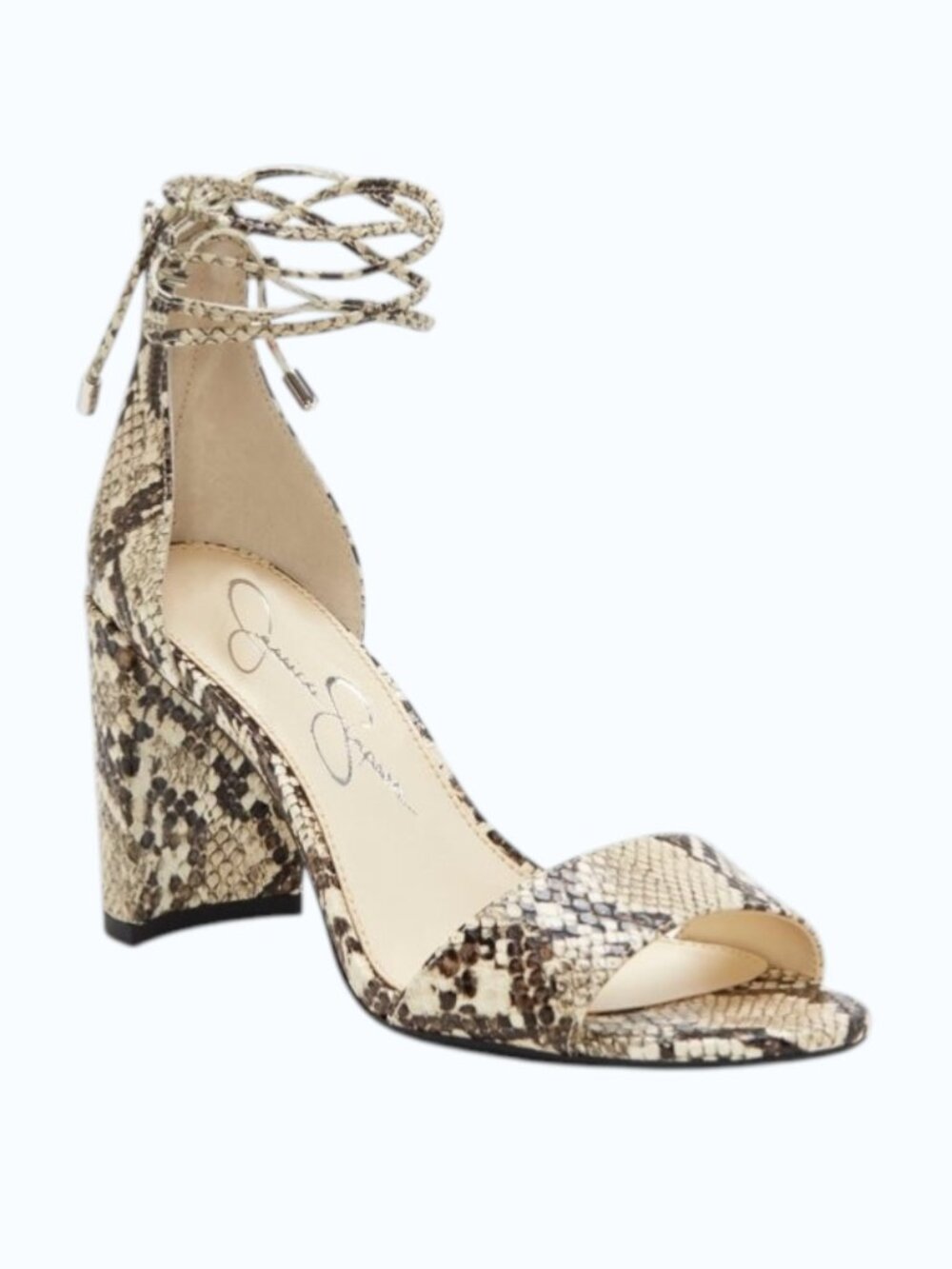 Jessica Simpson "Nehah" Neutral Snake Print Ankle-Tie Sandals Size 8